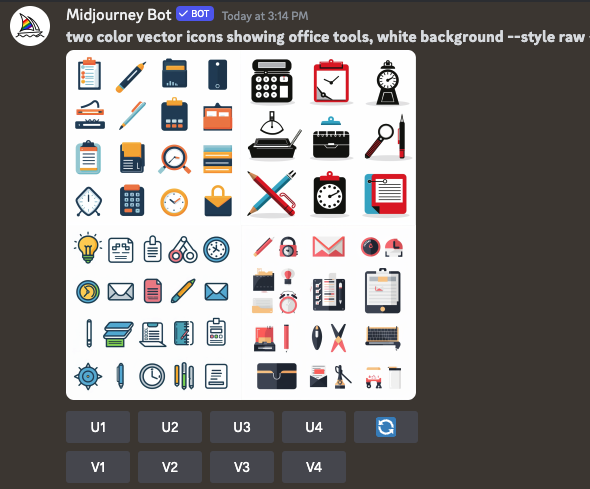 A grid of simple icons, prompt: "two color vector icons showing office tools, white background"