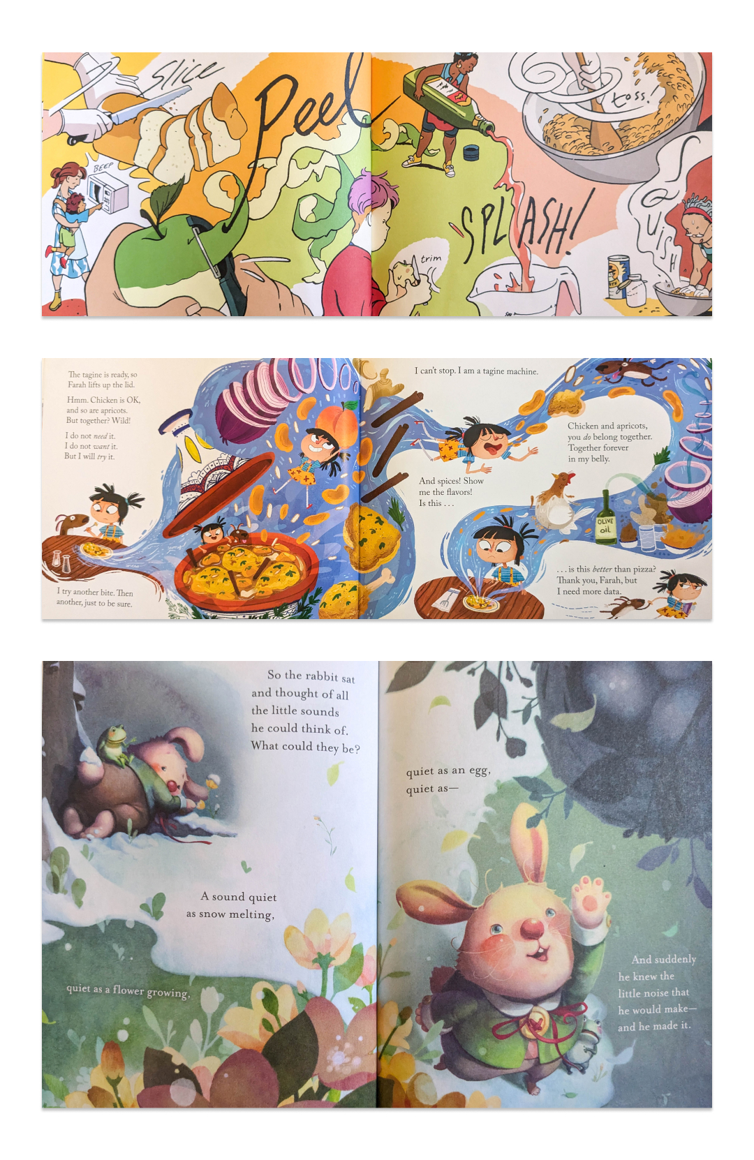 A grid of page scans from illustrated picture books