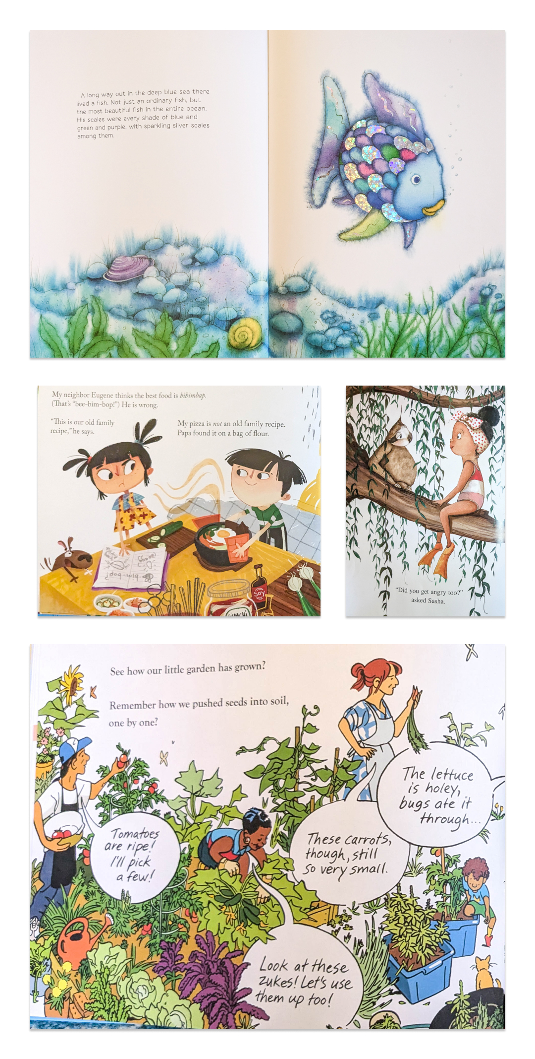 A grid of page scans from illustrated picture books