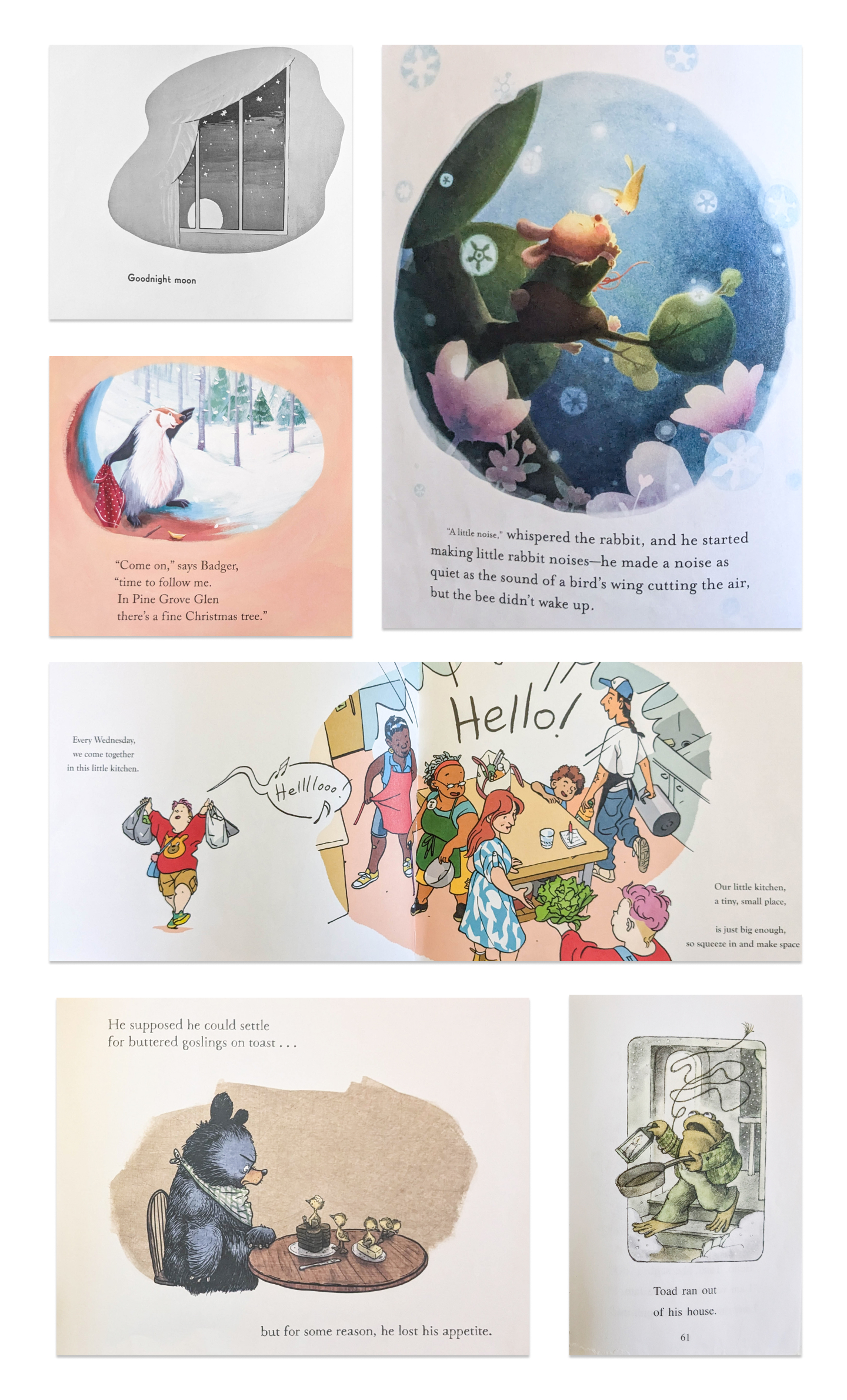 A grid of page scans from illustrated picture books